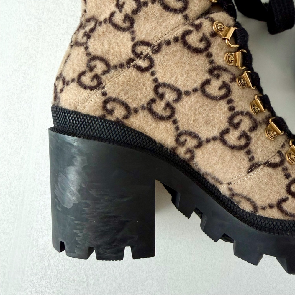 GUCCI | GG Wool Lug Sole Combat Boots Web Strap Ankle EU 38 - Picture 12 of 15